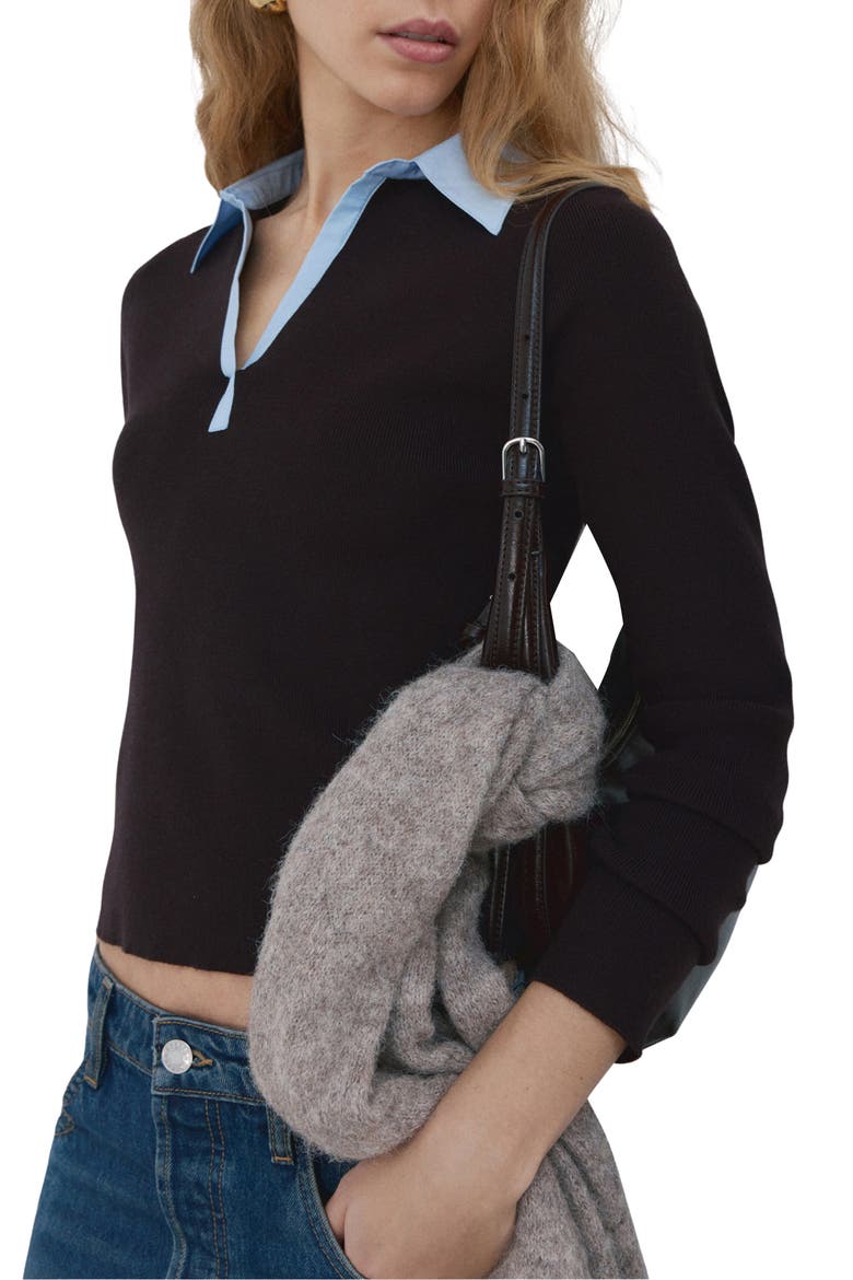 Mixed Media Collar Sweater, Main, color, CHOCOLATE