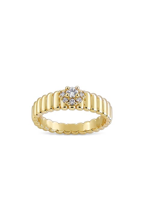Ribbed Halo Ring