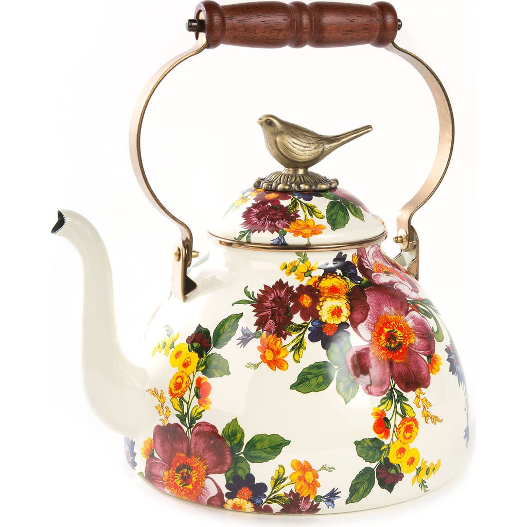 Mackenzie-childs Mackenzie Childs White Flower Market 3-quart Enameled Steel Teapot In Multi