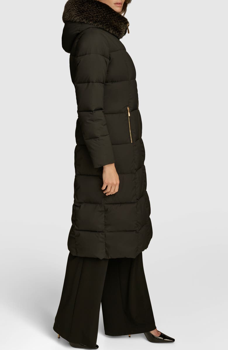 Donna Karan New York Long Hooded Puffer Coat with Faux Fur Trim, Alternate, color, 