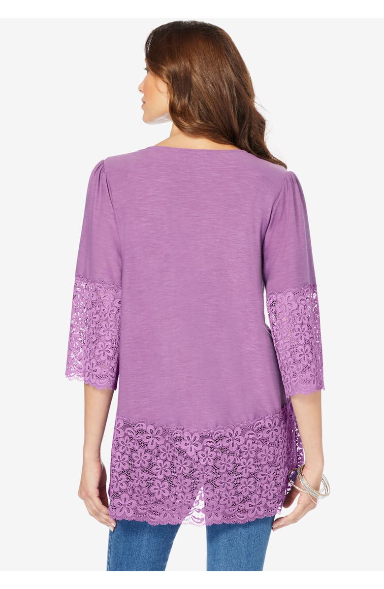 Roaman's Lace-Hem Pintuck Tunic, Alternate, color, Sandy Beige