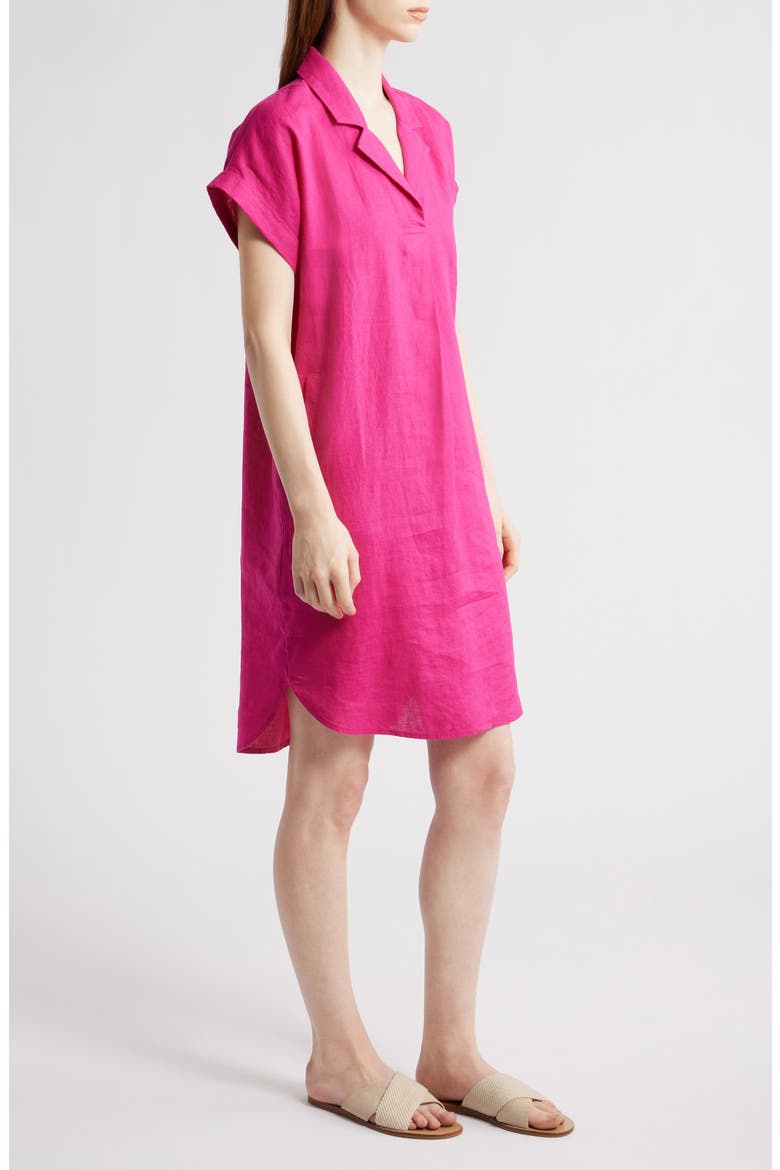 Cuff Sleeve Organic Linen Shift Dress, Alternate, color, FUCHSIA