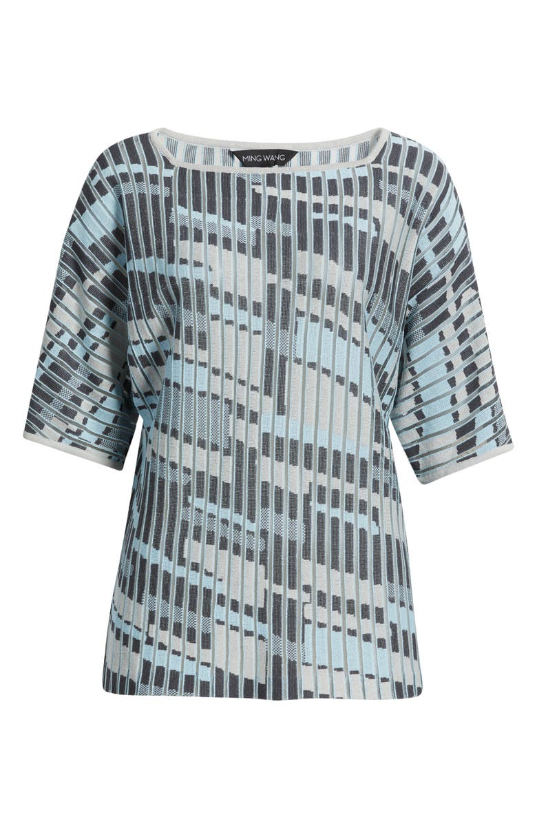 Ming Wang Sheer Burnout Jacquard Knit Tunic, Alternate, color, Dawn/ Granite/ Lunar Rock