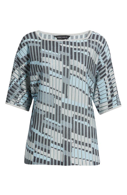 Ming Wang Sheer Burnout Jacquard Knit Tunic In Blue