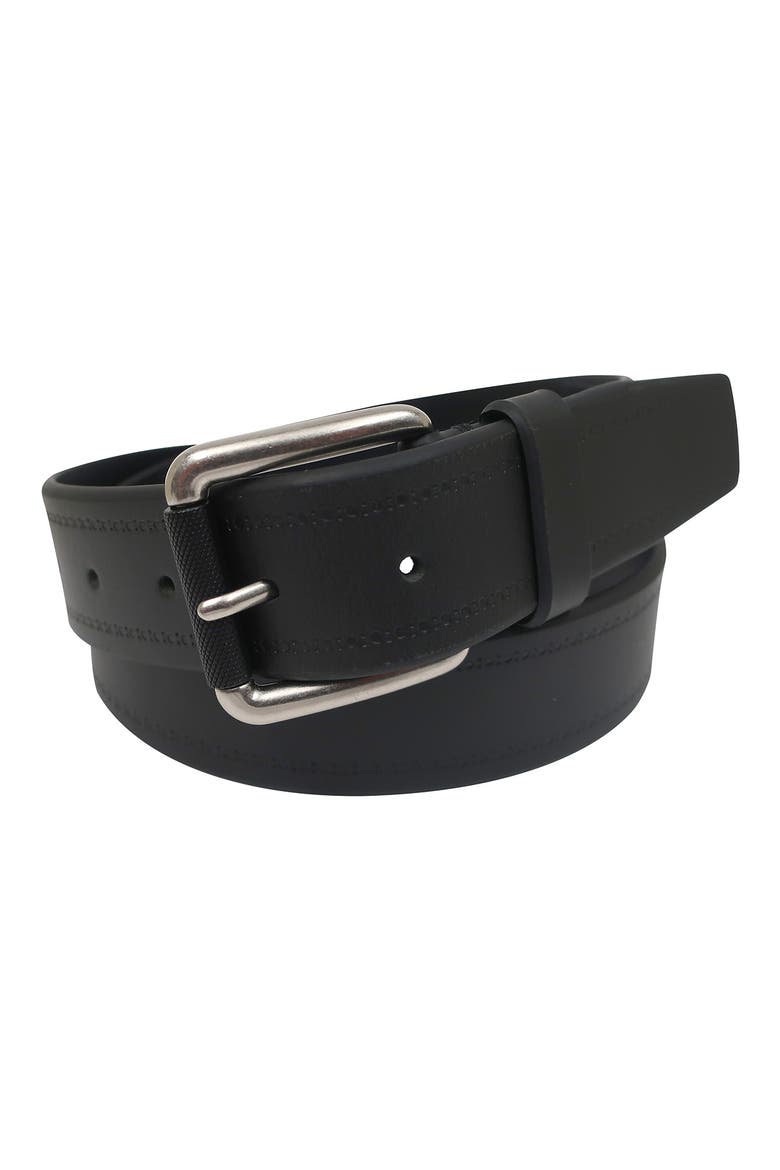 Antiqued Roller Buckle Leather Belt, Main, color, BLACK