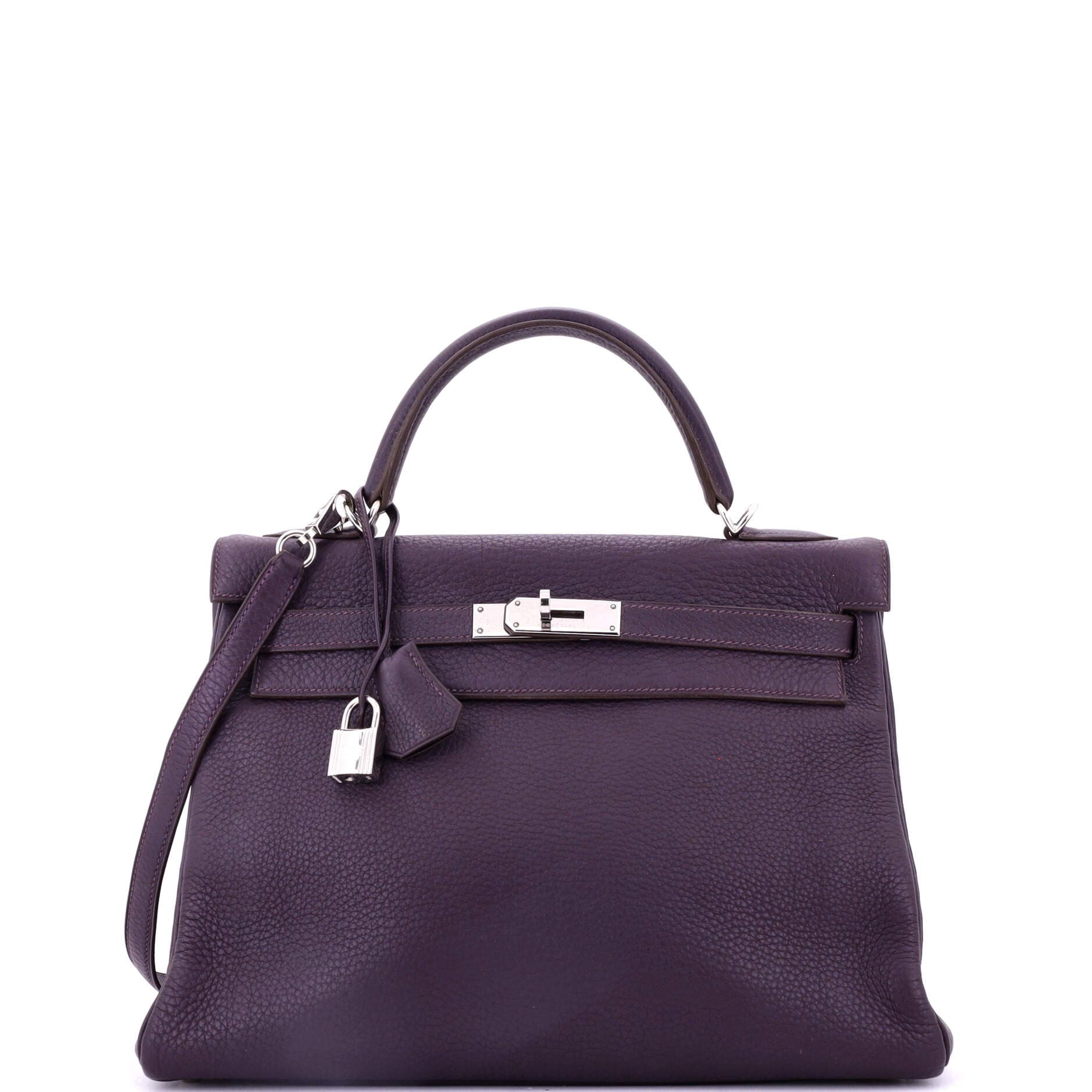 Pre-Owned Hermes Kelly Handbag Purple Clemence with Palladium Hardware 32, Main, color, Cassis