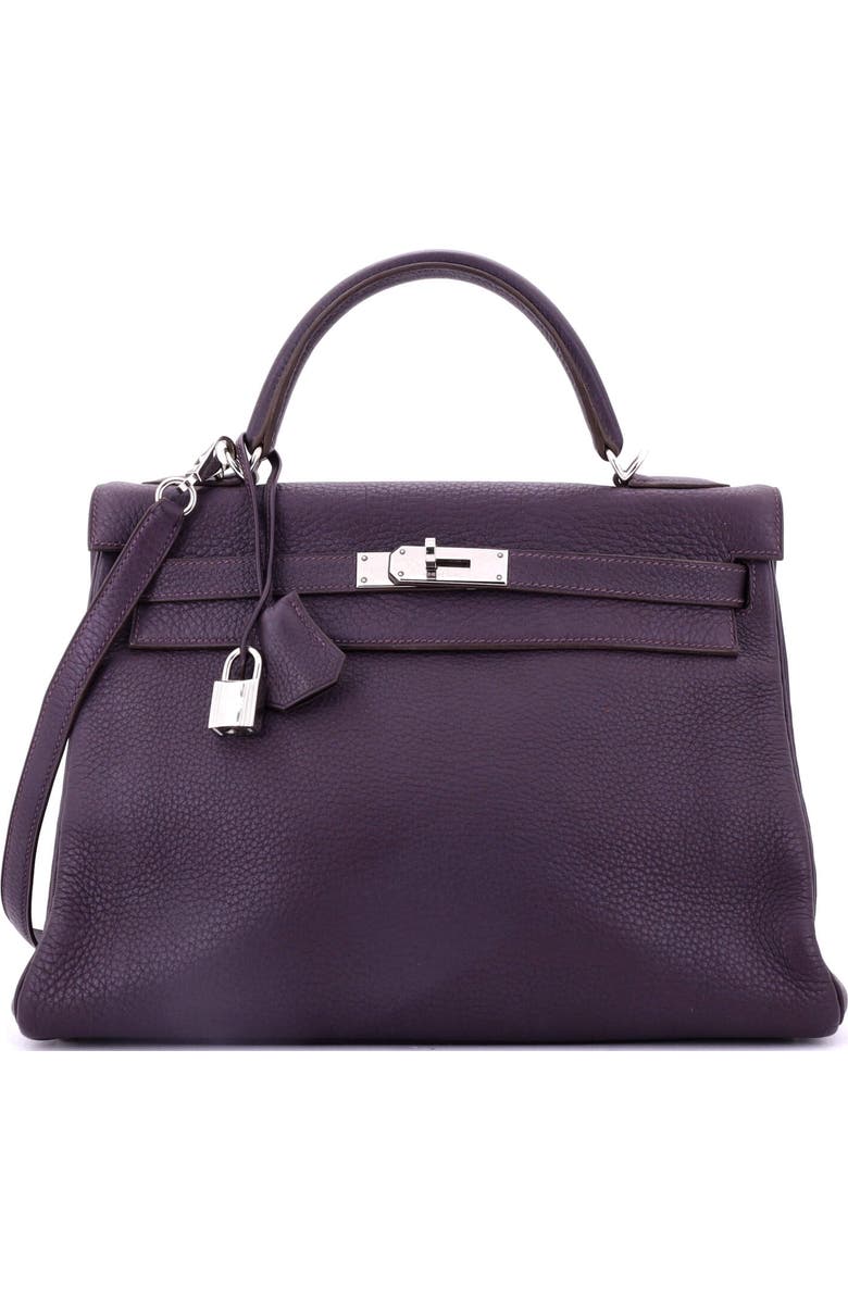 Pre-Owned Hermes Kelly Handbag Purple Clemence with Palladium Hardware 32, Main, color,
