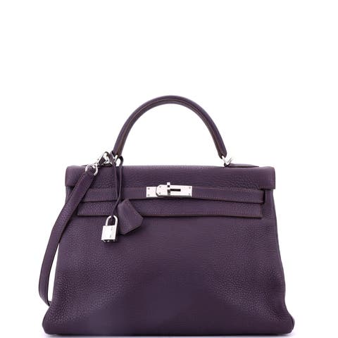 Kelly Handbag Purple Clemence with Palladium Hardware 32