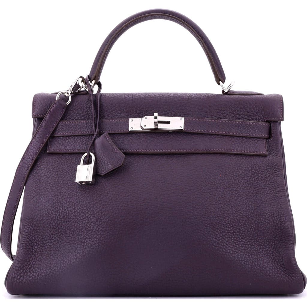 Pre-owned Hermes Hermes Kelly Handbag Purple Clemence With Palladium Hardware 32 In Purple