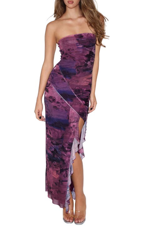 Theo Floral Strapless Mesh Maxi Dress