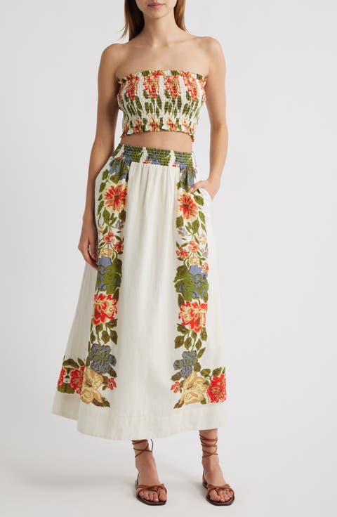 Ruby Floral Cotton & Linen Top & Midi Skirt Set