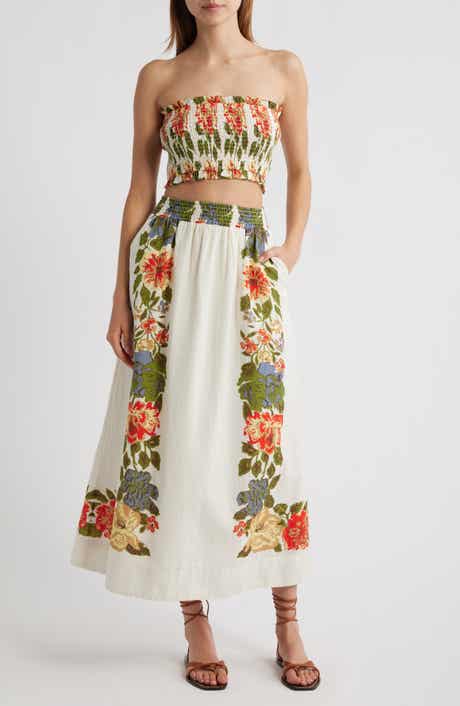 Cleobella Ruby Floral Cotton & Linen Top & Midi Skirt Set