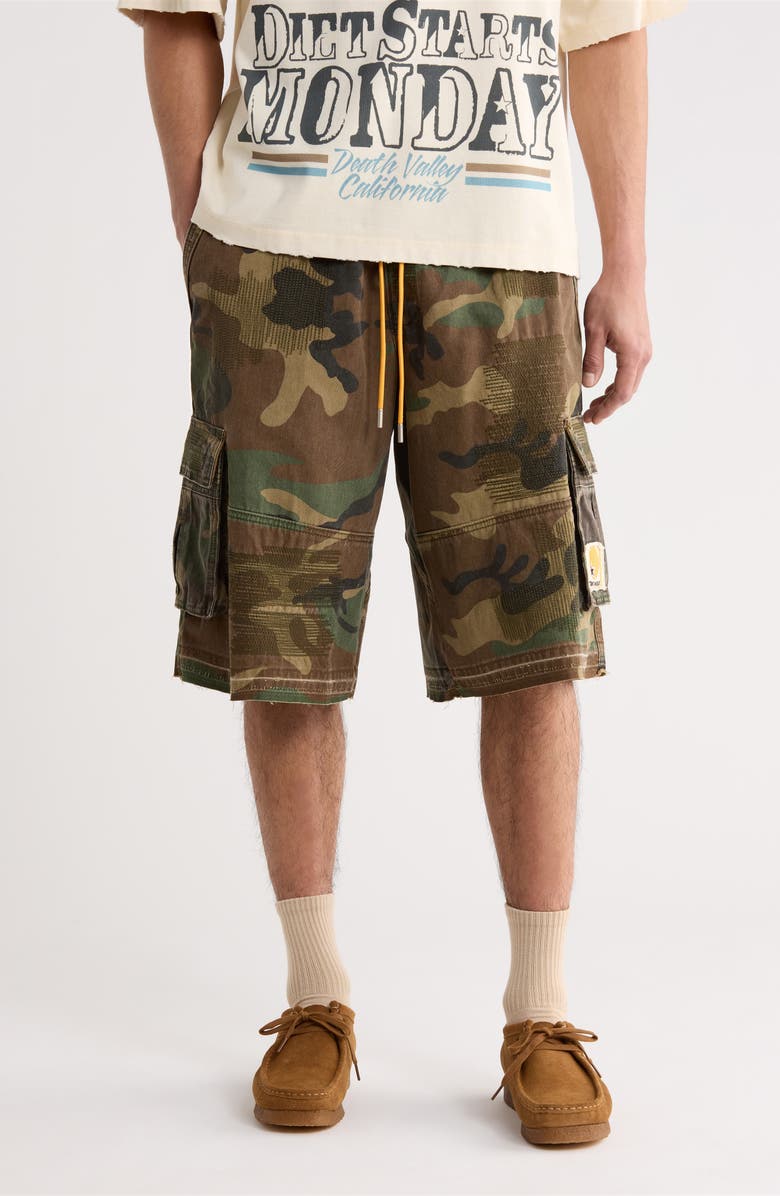 DIET STARTS MONDAY Camo Cargo Shorts, Main, color, Green Camo