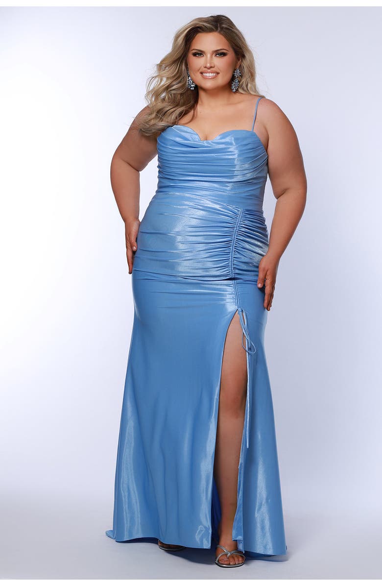 Sydney's Closet Sweetheart Neckline Ruched Slim Fitted Plus Size Gown, Alternate, color,