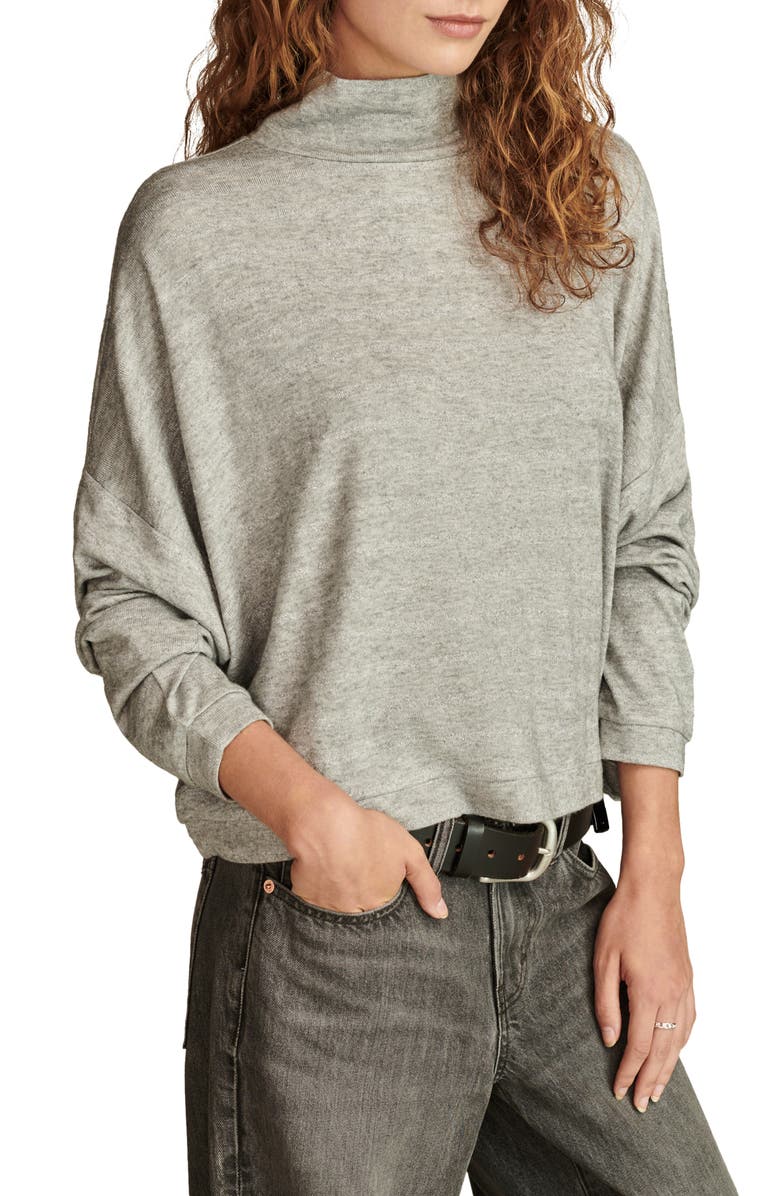 Lucky Brand Cloud Shine Stripe Mock Neck Knit Top, Alternate, color, Grey Stripe