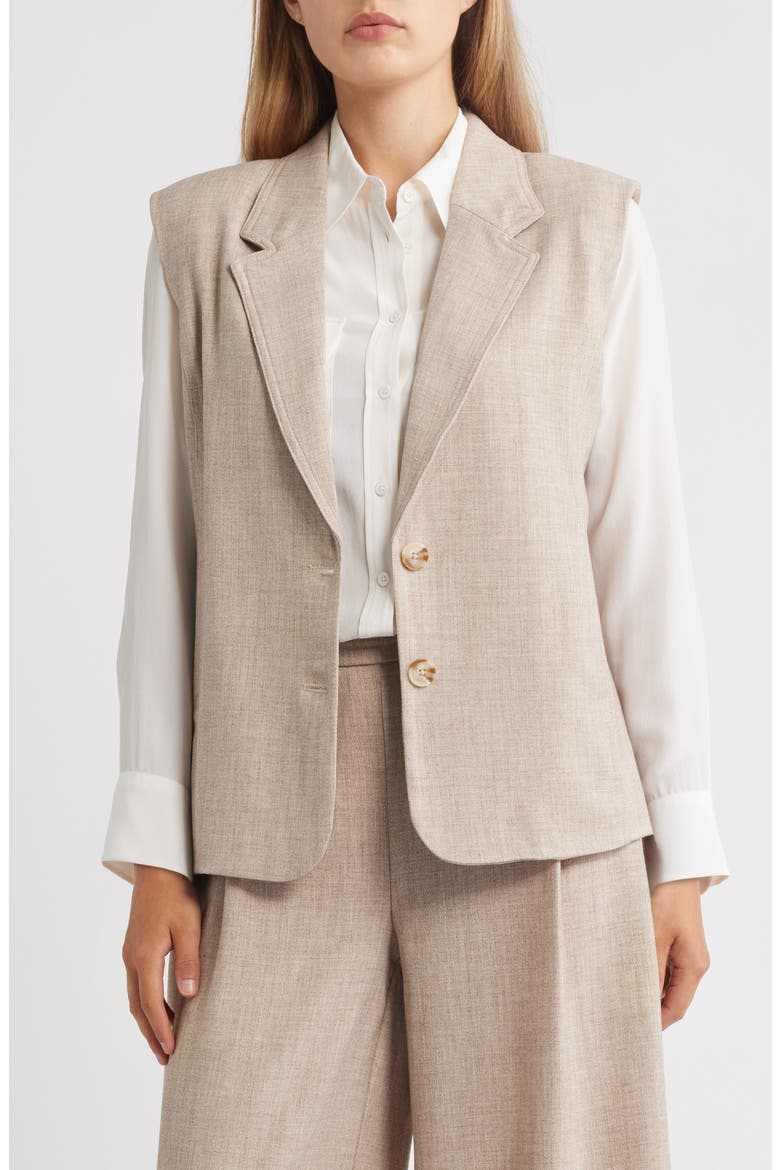 Tweed Button-Up Vest, Main, color, HEATHER KHAKI