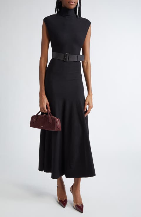 Turtleneck Jersey Belted Dress