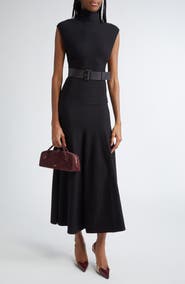 Alaïa Turtleneck Jersey Belted Dress