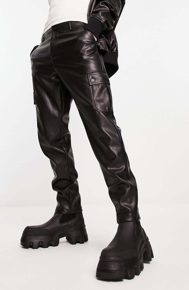 ASOS DESIGN Faux Leather Cargo Pants, Main, color, 