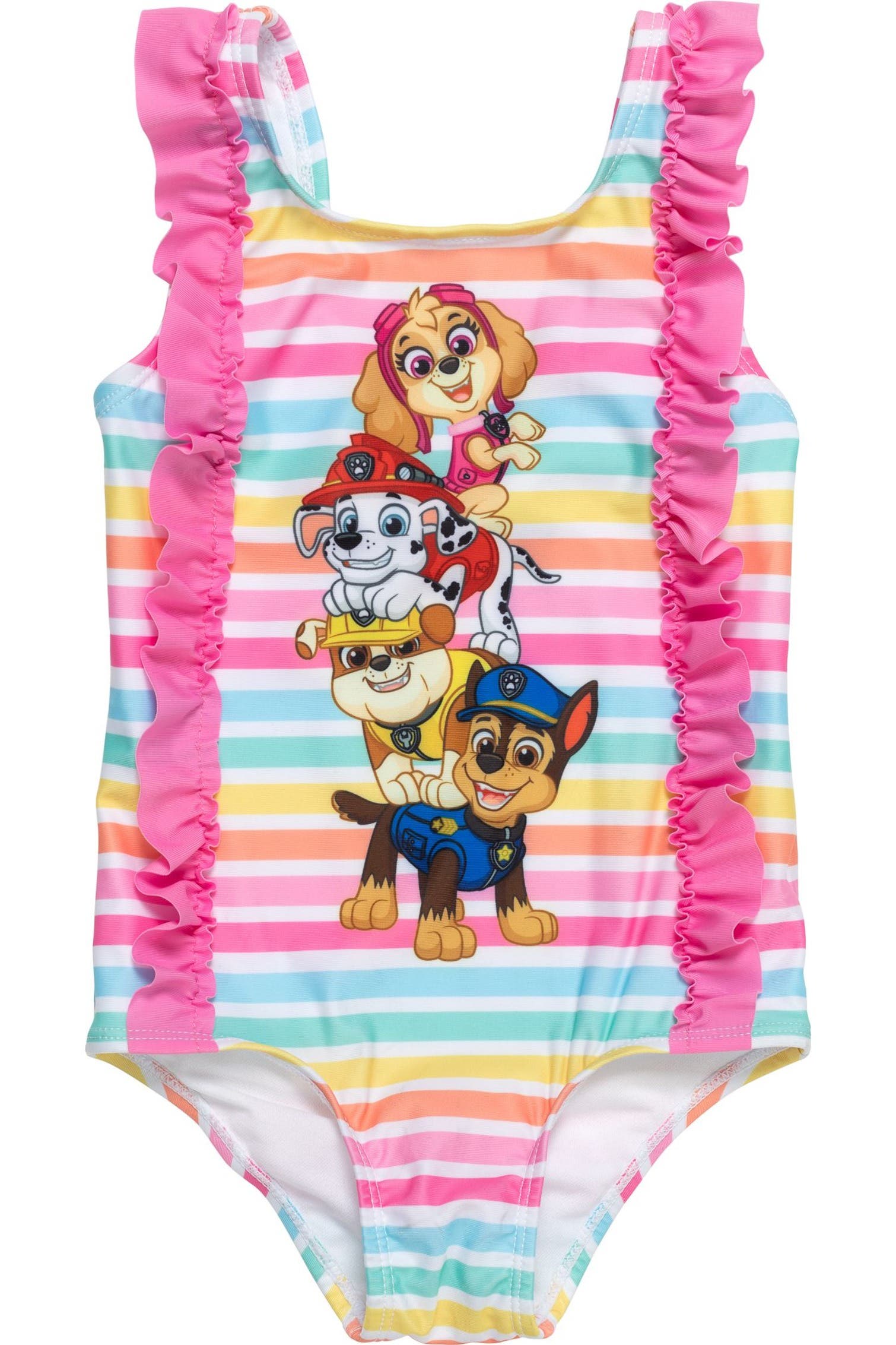 Paw Patrol Kids'  Sleeveless One Piece Bathing Suit In Pastel Pink Stripe