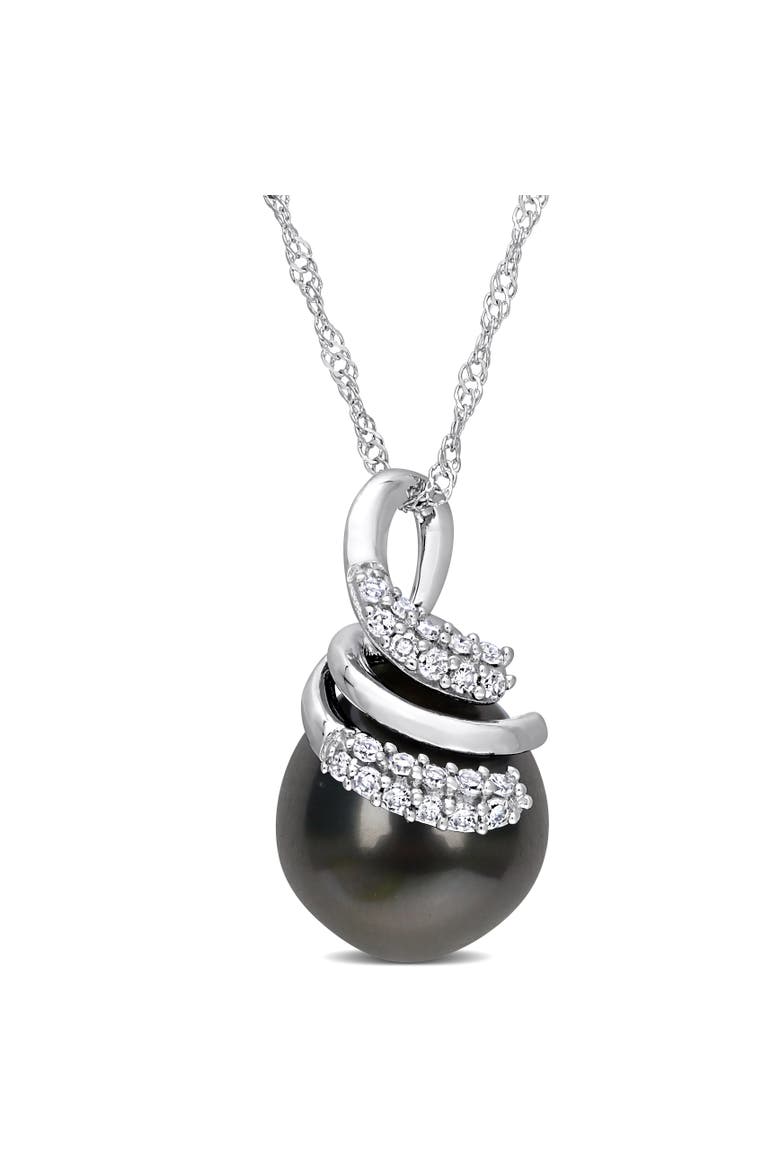 Cultured Pearl & Diamond Swirl Necklace, Main, color, Tahitian Pearl/14K White Gold