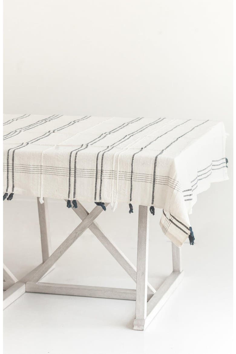 Ribbons Cotton Tablecloth, Alternate, color, Navy
