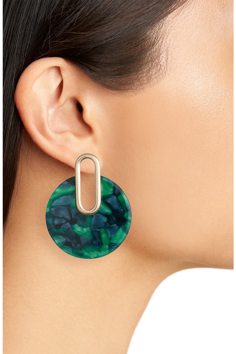 Metal Post Marbled Earrings, Alternate, color, GREEN/ BLUE