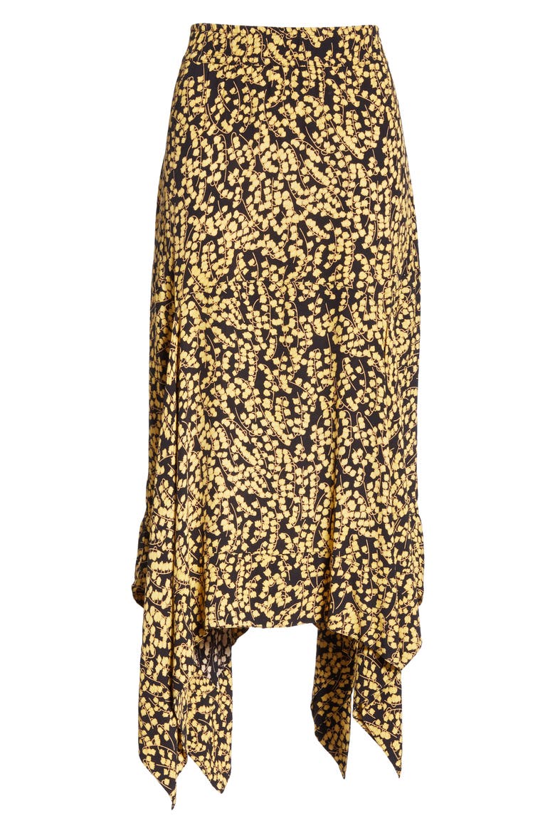 Floral Print Crepe Midi Skirt, Alternate, color, BLACK