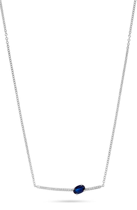 14K Gold Gemstone & Diamond Bar Pendant Necklace