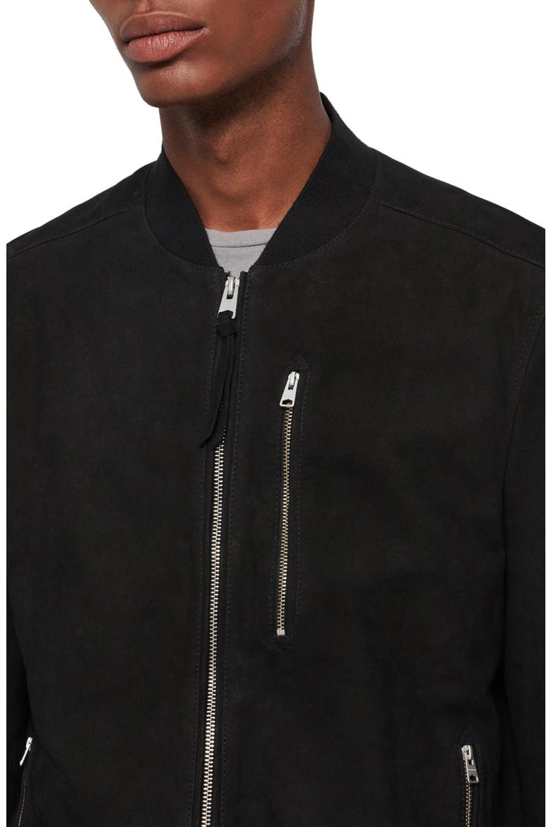 Stones Leather Bomber Jacket, Alternate, color, BLACK