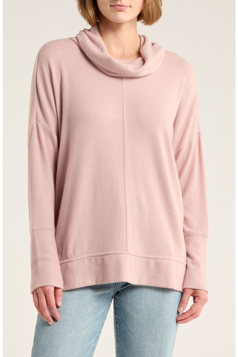 Cowl Neck Long Sleeve Tunic Top, Main, color, PINK ADOBE