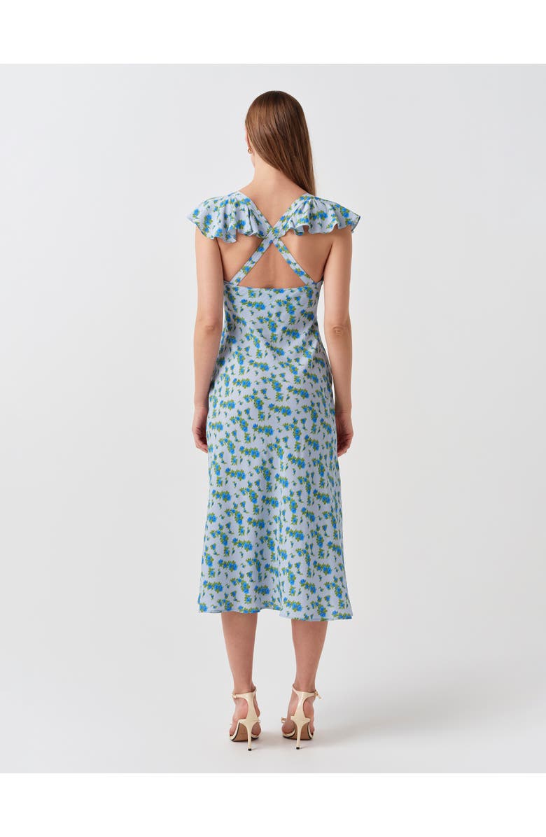 Ghost London Maya Floral Crepe Midi Dress, Alternate, color, Blue Ditsy Floral