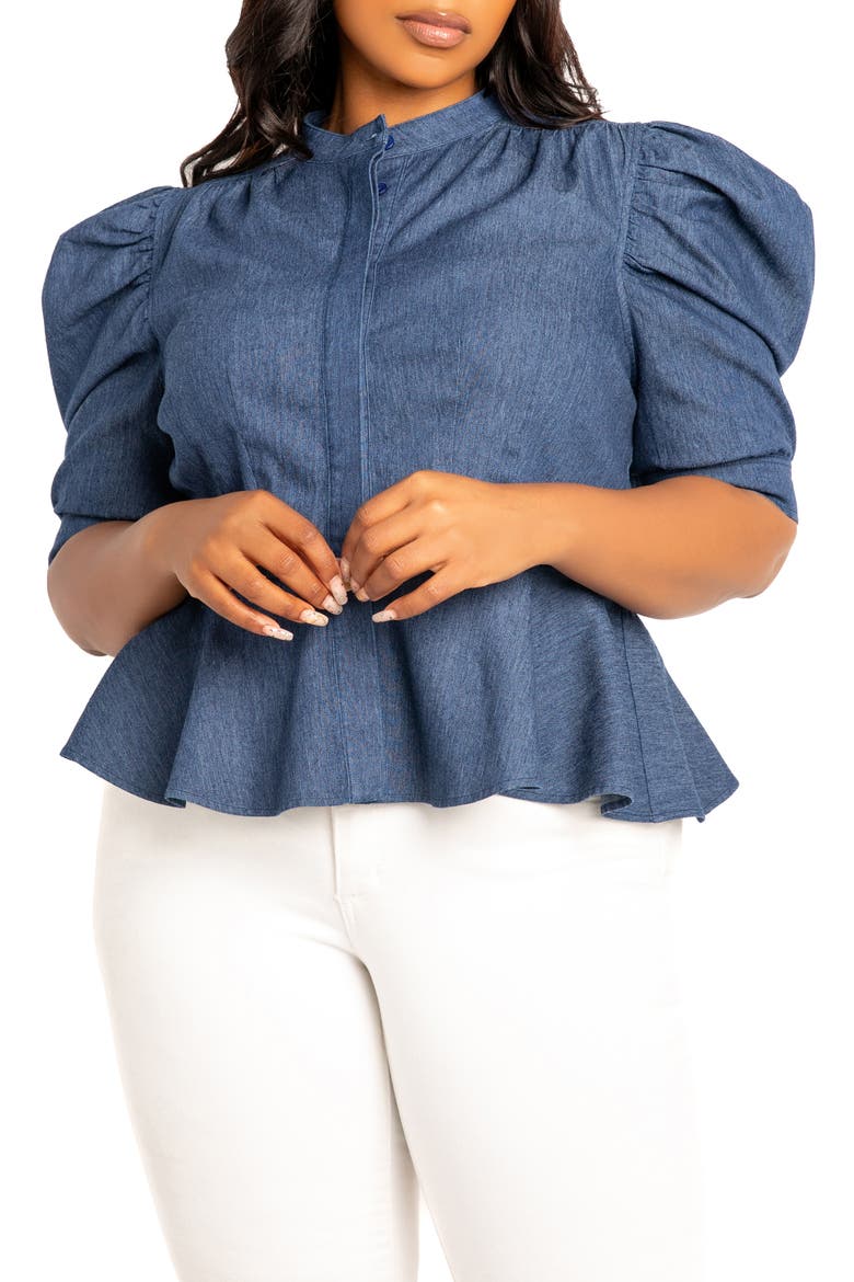Puff Sleeve Peplum Denim Shirt video