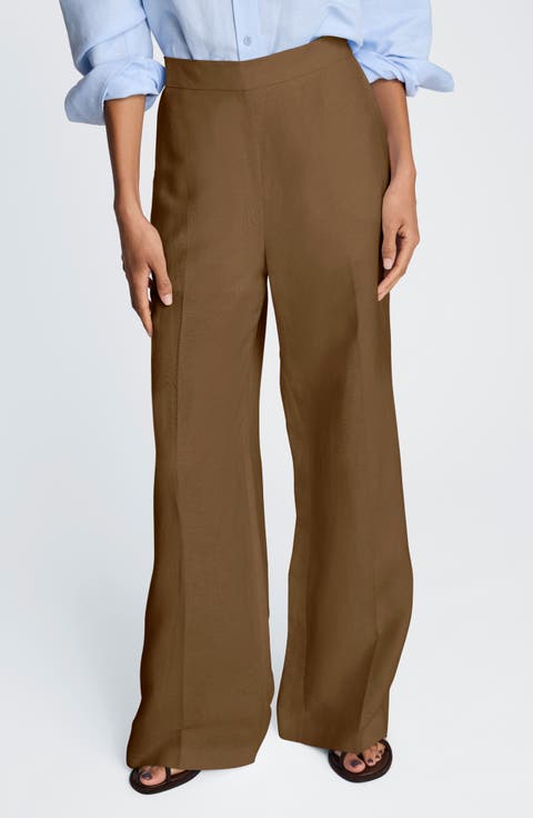 Pull-On Linen Blend Straight Leg Pants