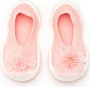 Komuello Toddler Sock Shoes Flat - Pompom Flower White