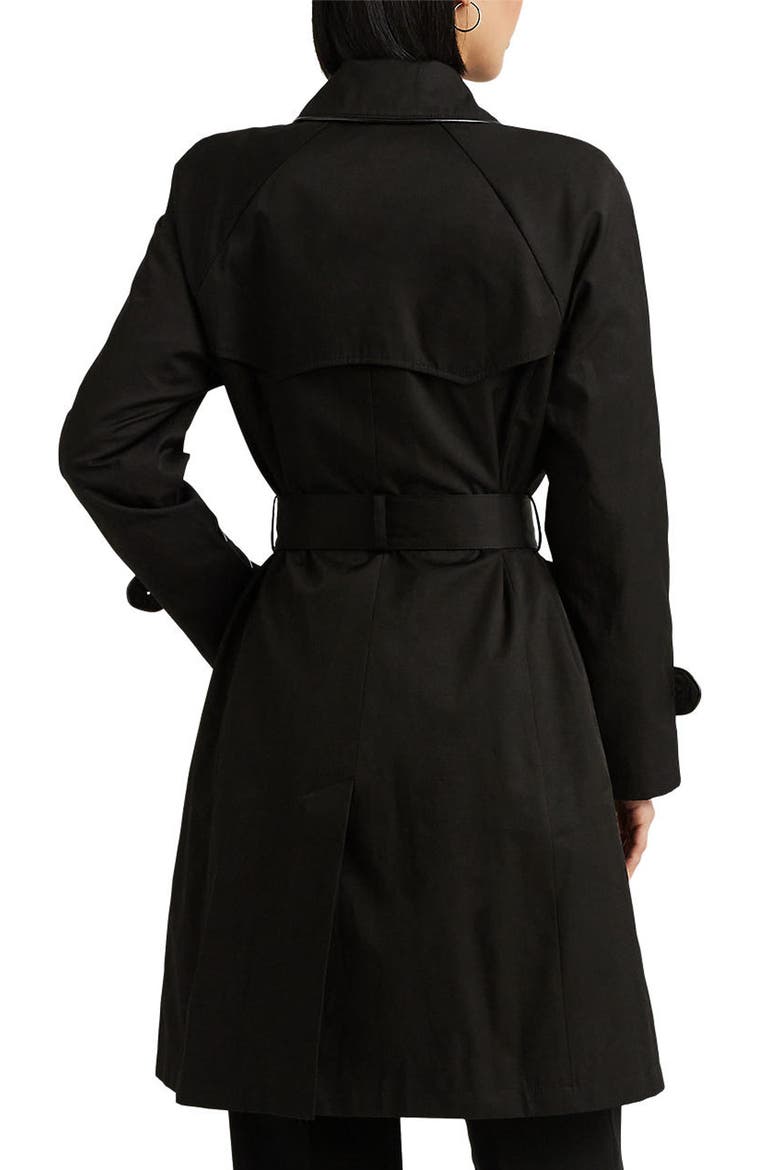 Water Repellent Cotton Blend Belted Trench Coat, Alternate, color, BLACK