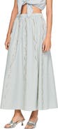 SANDRO Rhinestone Striped Long Skirt