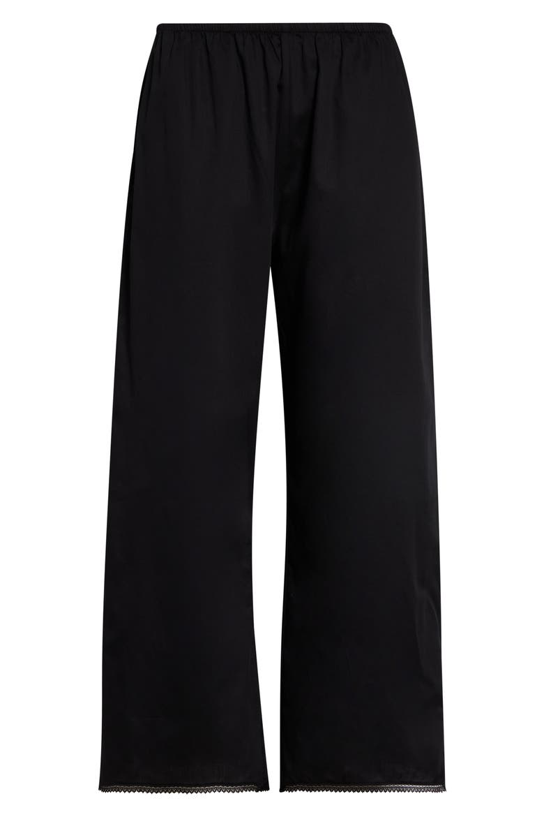 Yoko Lace Hem Crop Cotton Pants, Main, color, BLACK