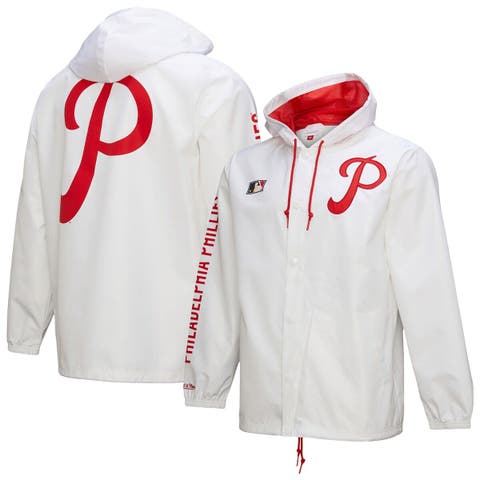 Men's Mitchell & Ness White Philadelphia Phillies Vintage Full-Snap Hooded Coaches Jacket