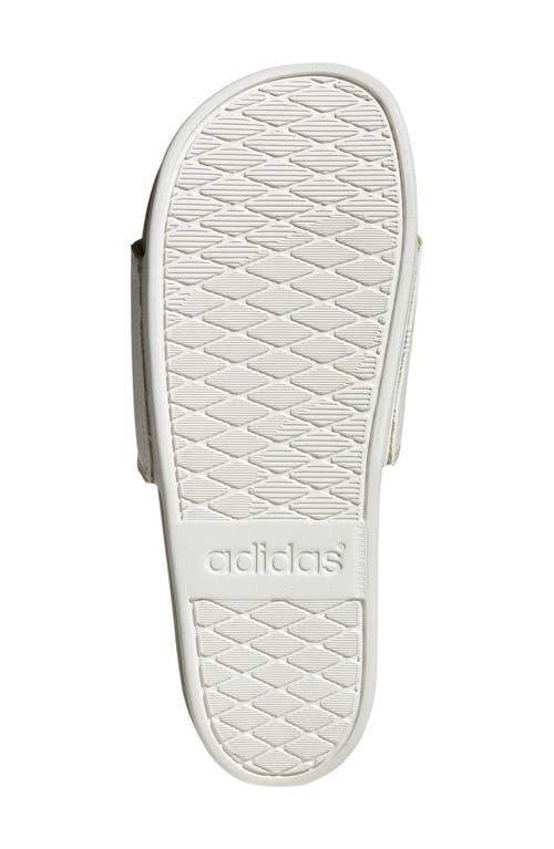 Adidas Originals Adidas Adilette Comfort Slide Sandal In White/white/gold Metallic