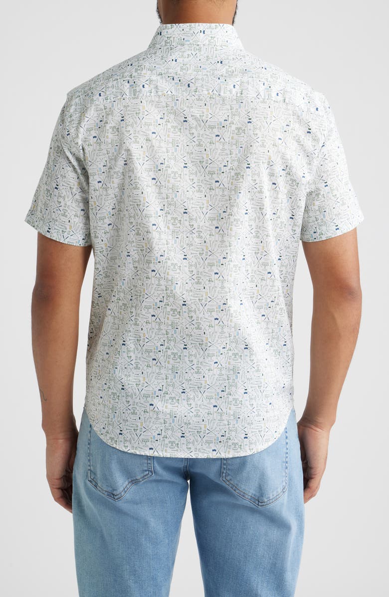 Johnston & Murphy Logan Short Sleeve Button-Up Shirt, Alternate, color, White / Sage Tee Time