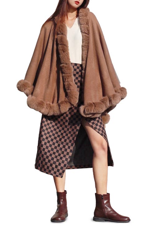 Faux Fur Trim Cape