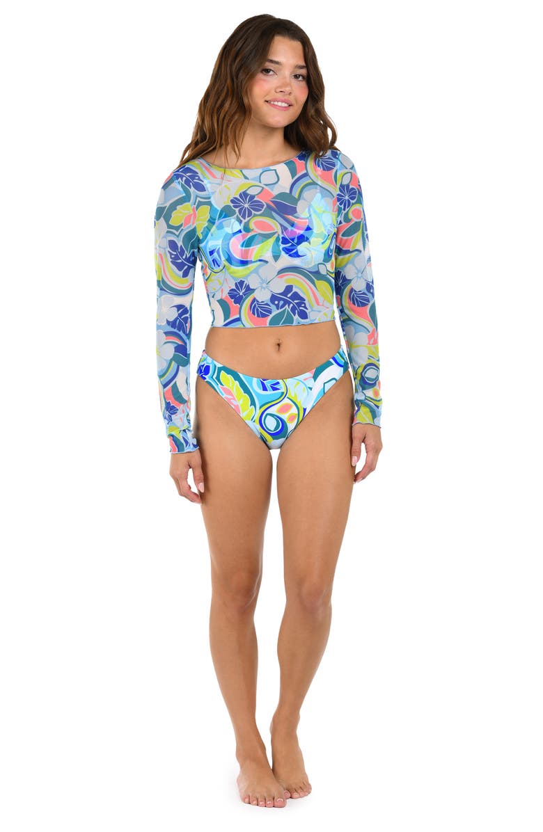 Citrus Hibiscus Mesh Cover-Up Crop Top, Alternate, color, Blue/ Green Multi