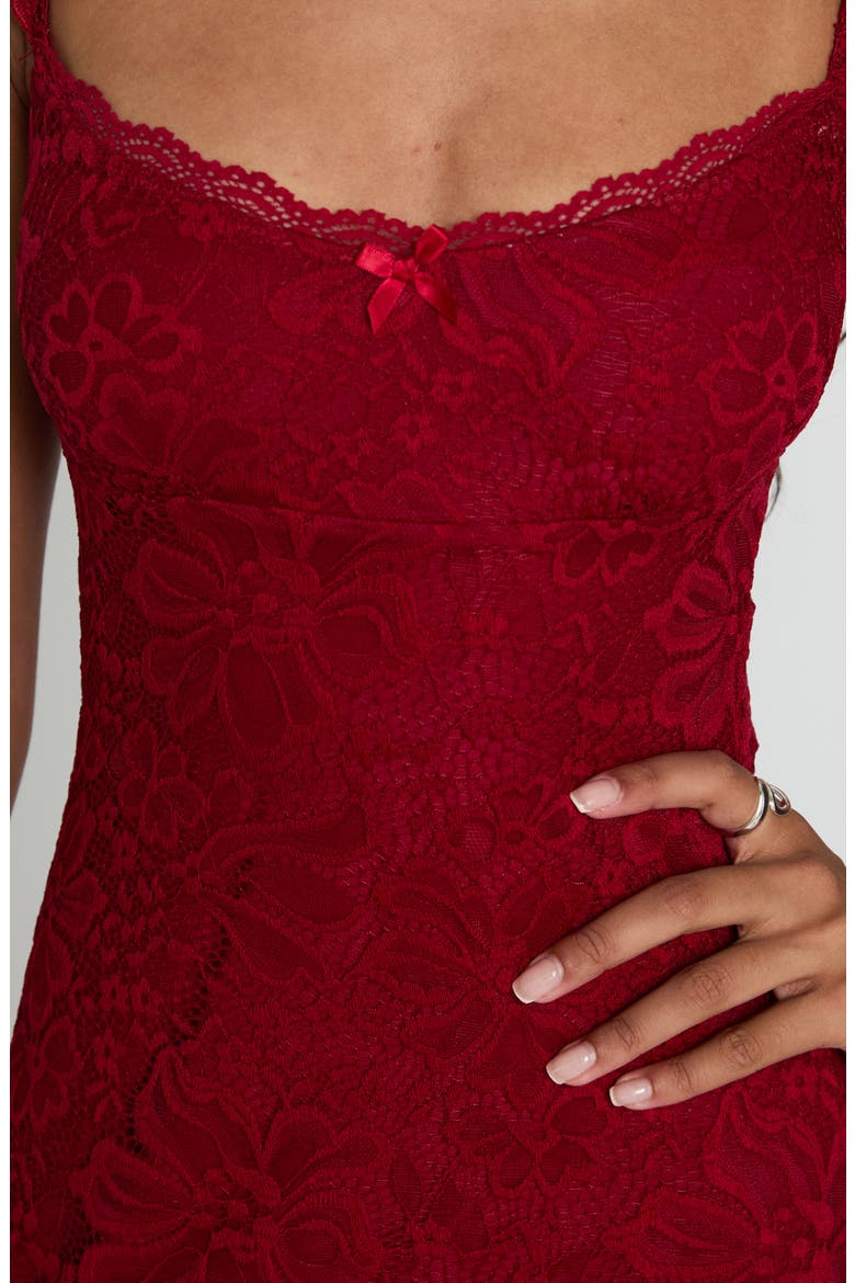 Beacall Lace Overlay Minidress, Alternate, color, RED