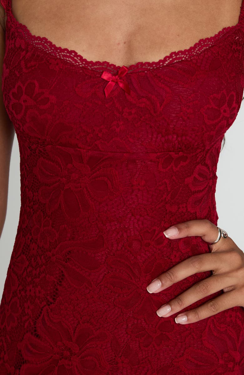 Princess Polly Beacall Lace Overlay Minidress, Alternate, color, Red