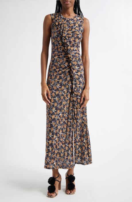 Ulla Johnson Elise Floral Print Ruffle Sleeveless Maxi Dress