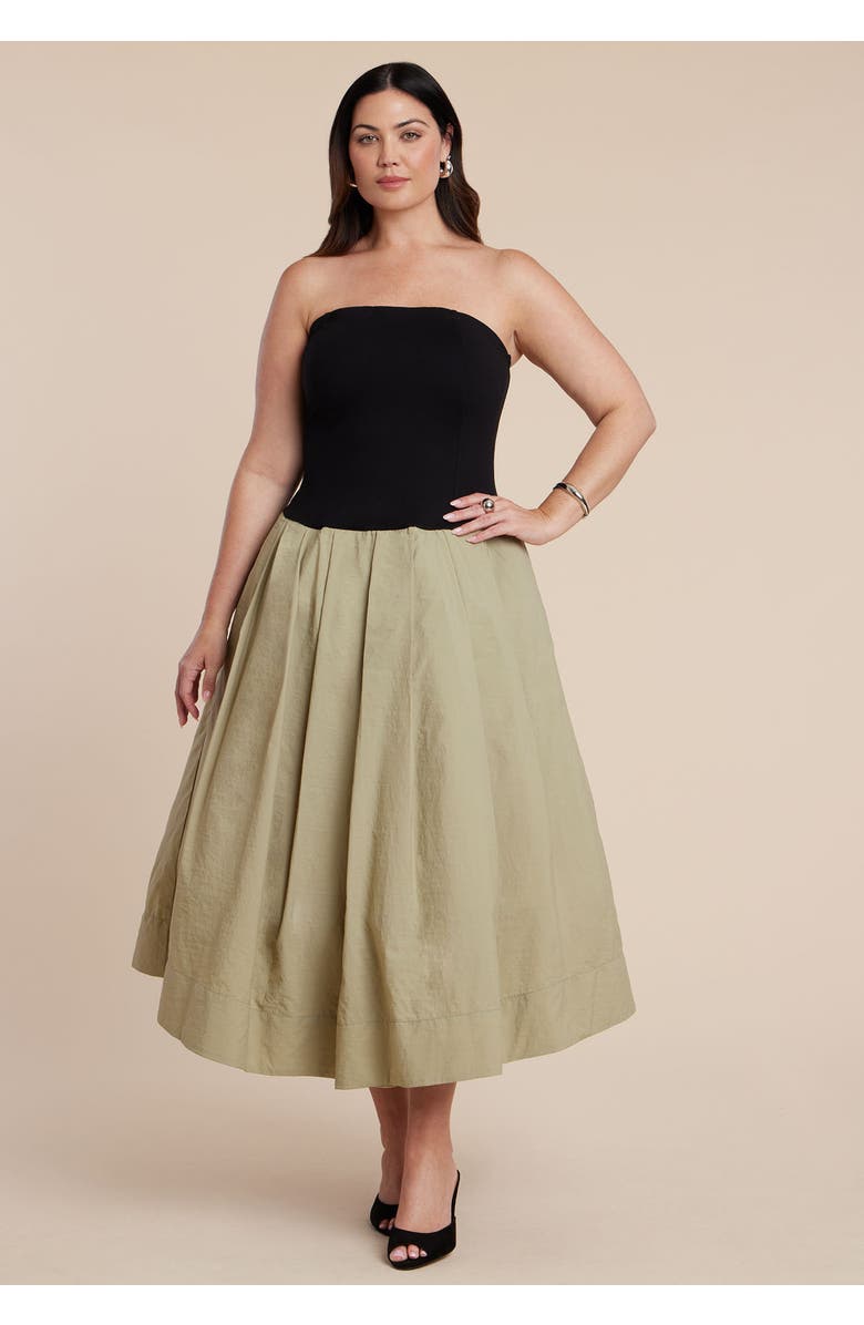 ELOQUII Strapless Combo Dress, Alternate, color, Black Green Slate