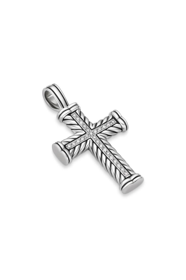 Chevron Cross Pendant in Sterling Silver with Diamonds, Alternate, color, STERLING SILVER
