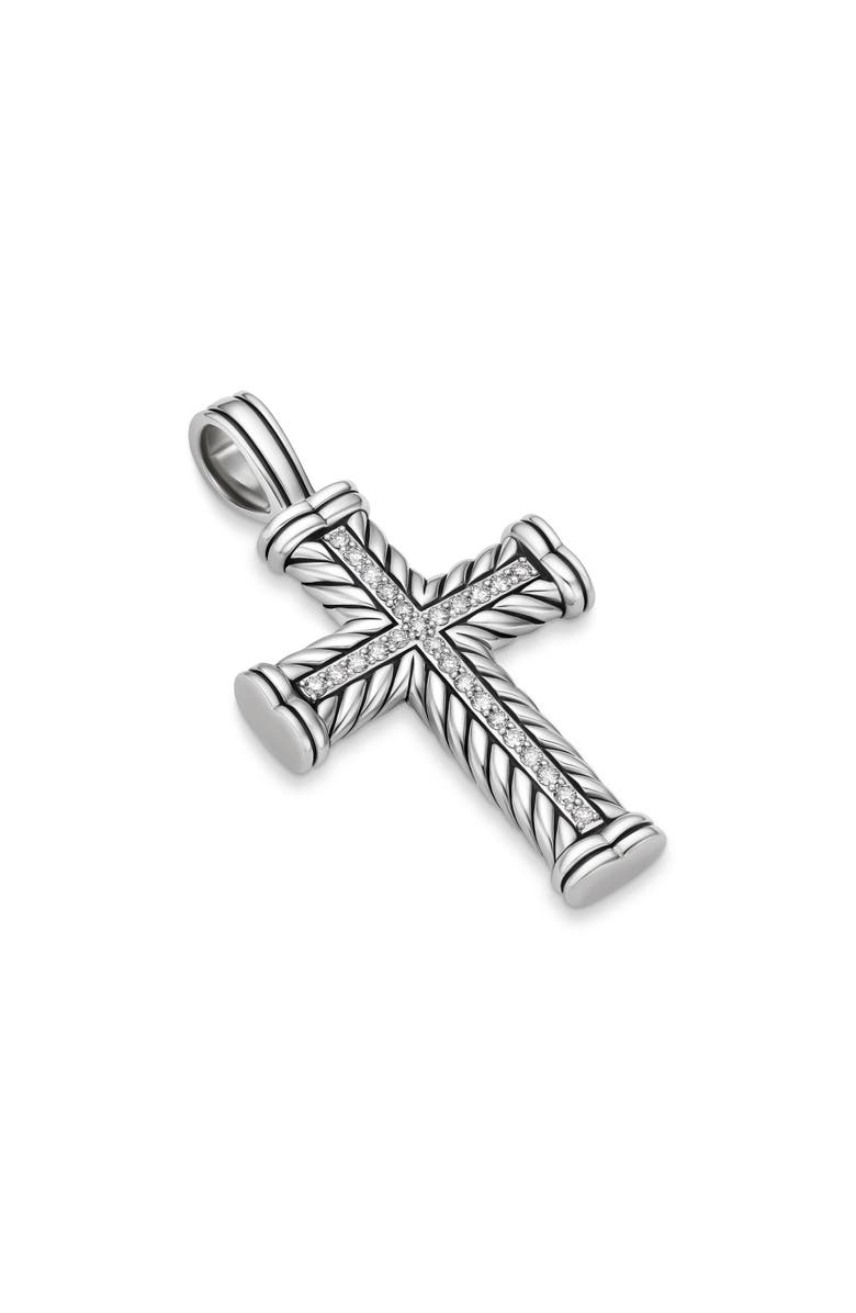 David Yurman Chevron Cross Pendant in Sterling Silver with Diamonds, Alternate, color, Sterling Silver