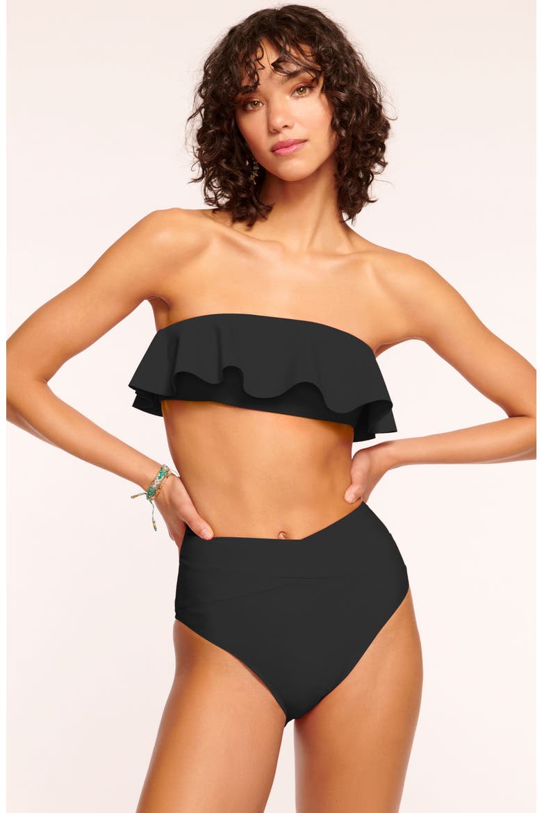 Cecile Ruffle Strapless Bikini Top, Alternate, color, BLACK